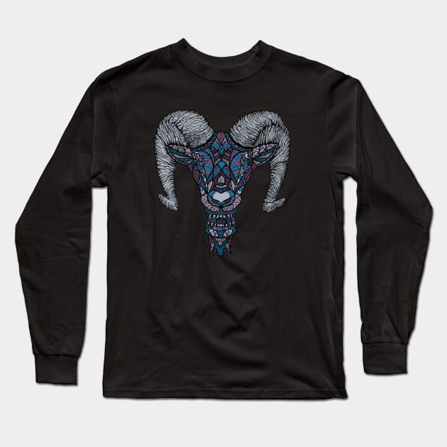 Goat Ornate Long Sleeve T-Shirt by polkamdesign